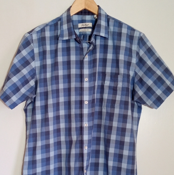 Van Heusen classic fit short sleeve button down with checkerboard pattern - Picture 1 of 8